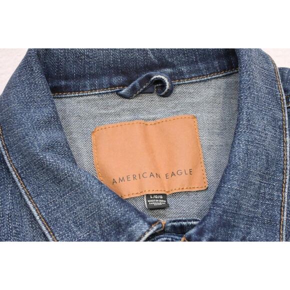 American Eagle Blue Washed Button Up Denim Jean Jacket Stretch Mens Sz Large - Picture 6 of 9